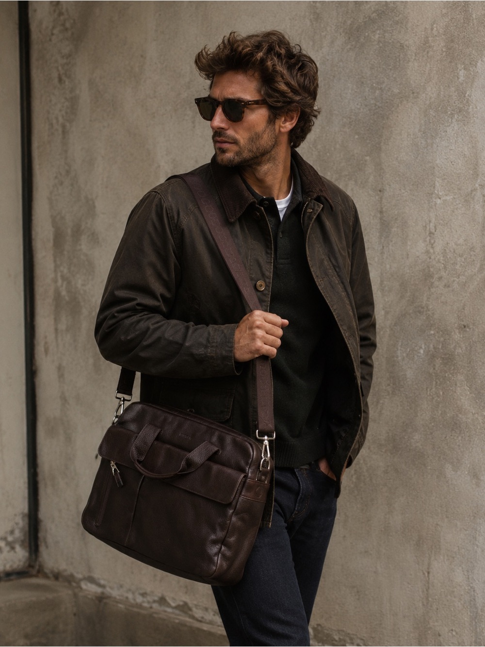 Rudsak Men's Dark Brown Leather Messenger Bag - Classic Carryall